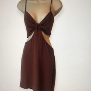 Elegant Brown Cut-Out Dress